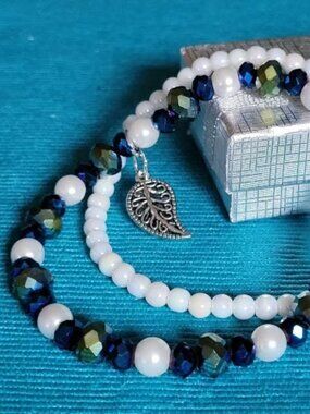 Beaded Blue Green White Wrist Wraps